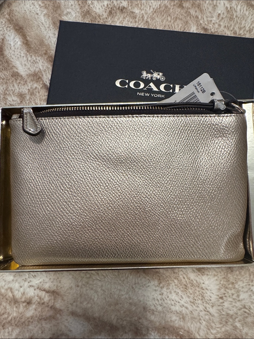 Coach Metallic Champagne Leather Zip Clutch Pouch - Picture 2 of 2